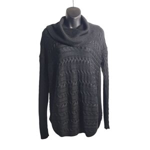 Lauren by Ralph Lauren Black Cable Knit Cowl Neck Sweater Curve Hem Women'sSmall